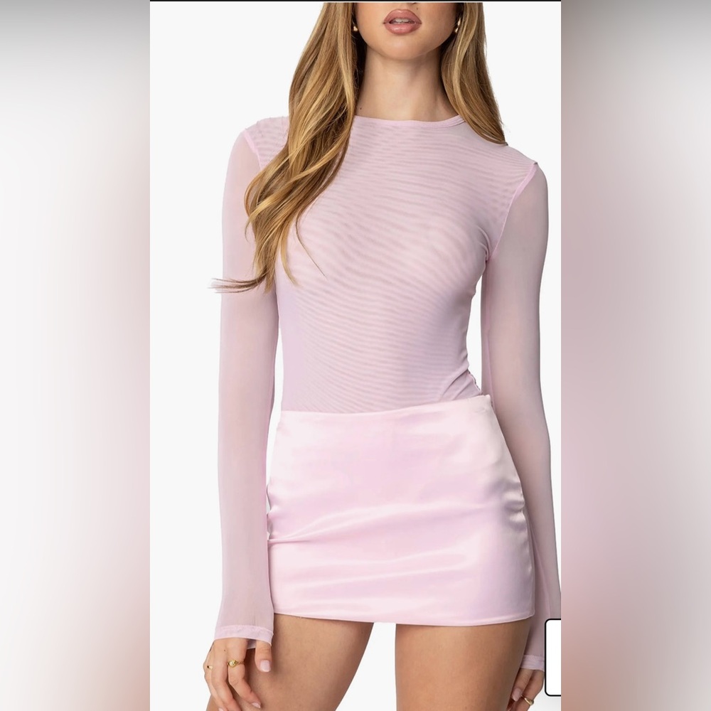 Sheer Pink Long Sleeve Body Suit